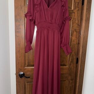 Express Red Ruched Long Sleeve Gown